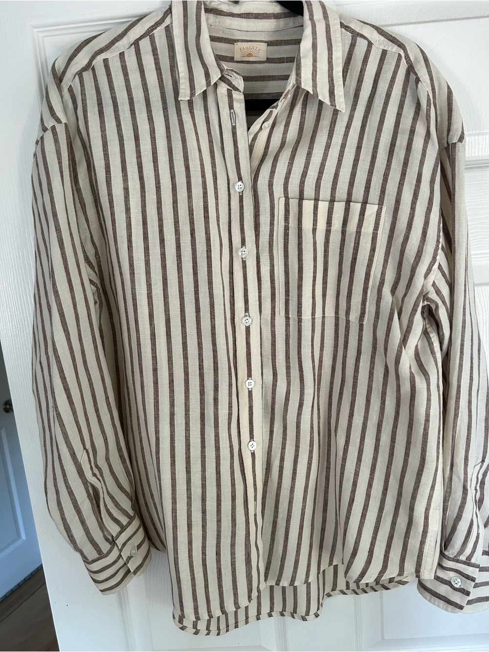 FAHERTY Laguna Linen Relaxed Shirt
in Cocoa Grove Stripe - Picture 2 of 7